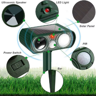 Solar Ultrasonic Animal Repeller – Waterproof Outdoor Deterrent for Cats, Dogs, Snakes, Birds & More
