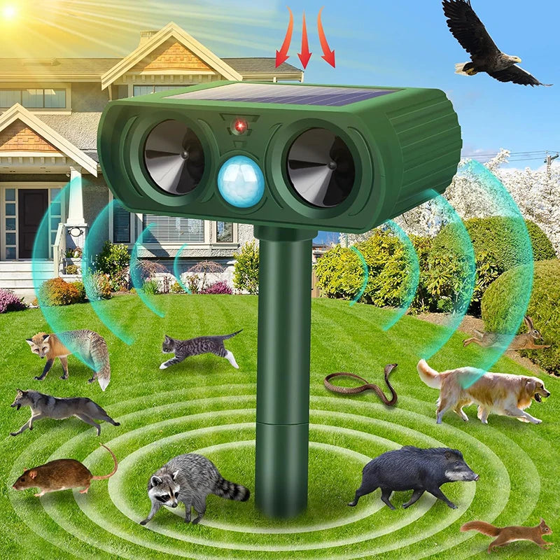 Solar Ultrasonic Animal Repeller – Waterproof Outdoor Deterrent for Cats, Dogs, Snakes, Birds & More