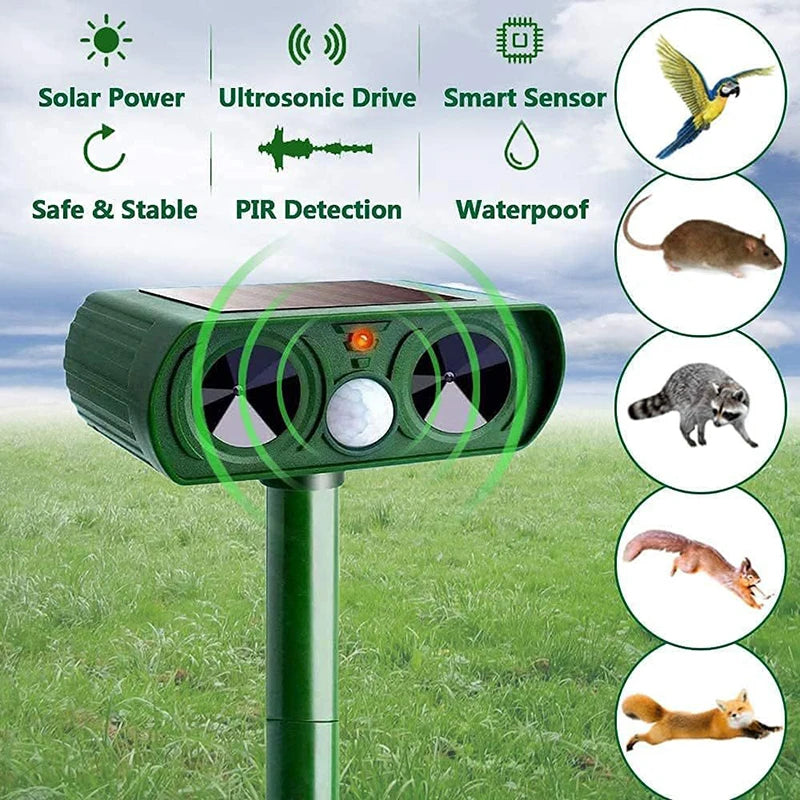 Solar Ultrasonic Animal Repeller – Waterproof Outdoor Deterrent for Cats, Dogs, Snakes, Birds & More