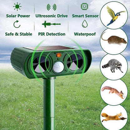 Solar Ultrasonic Animal Repeller – Waterproof Outdoor Deterrent for Cats, Dogs, Snakes, Birds & More