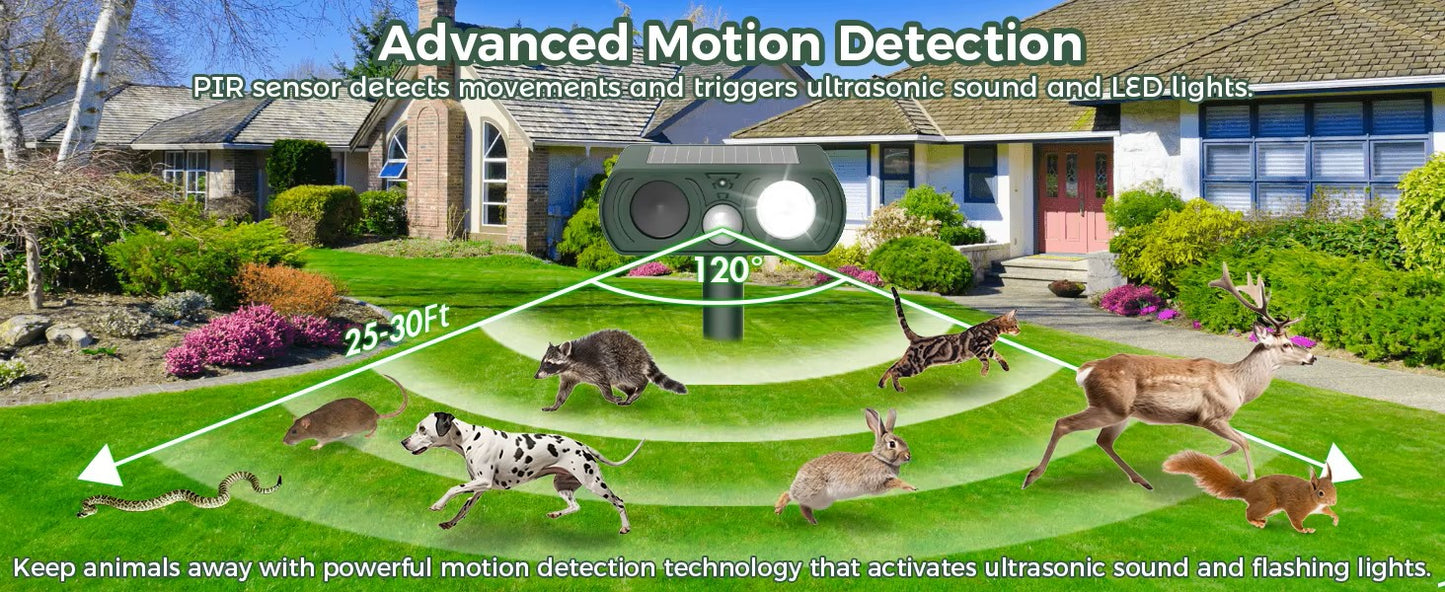 Solar Ultrasonic Animal Repeller – Waterproof Outdoor Deterrent for Cats, Dogs, Snakes, Birds & More